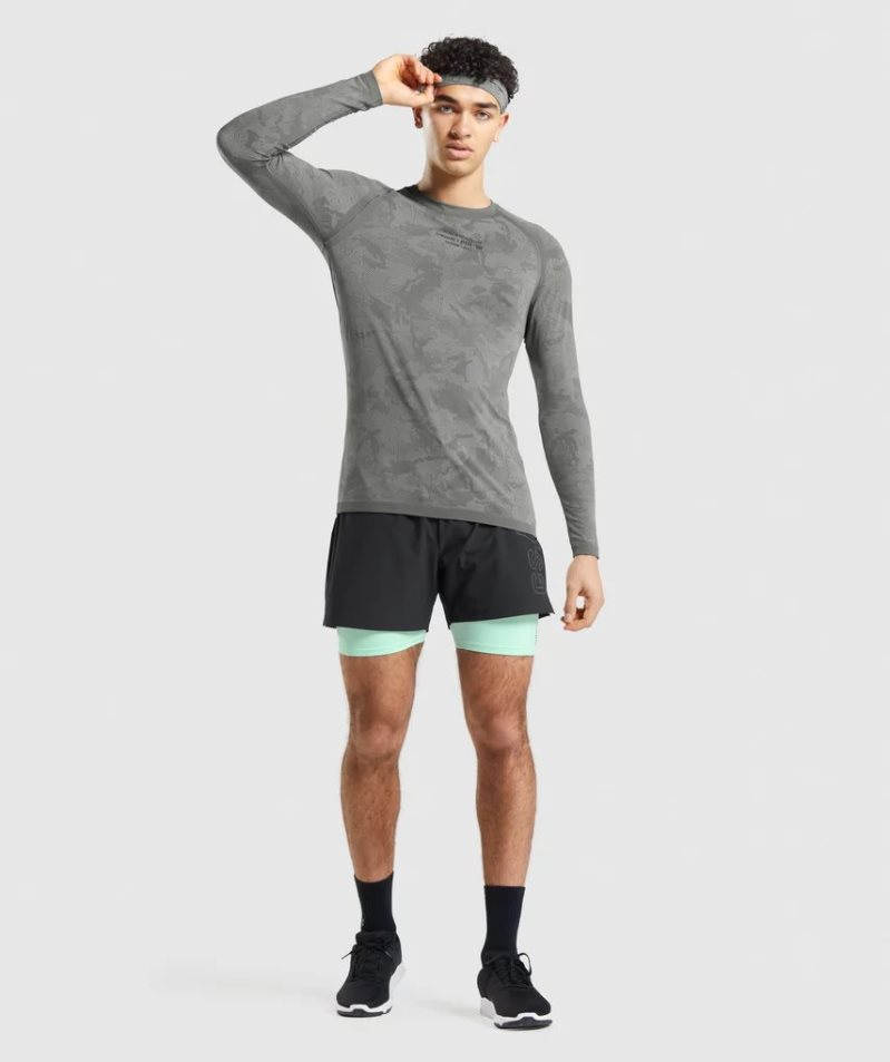 Men's Gymshark Steve Cook Long Sleeve Seamless T-Shirts Grey | NZ 7ADSVI